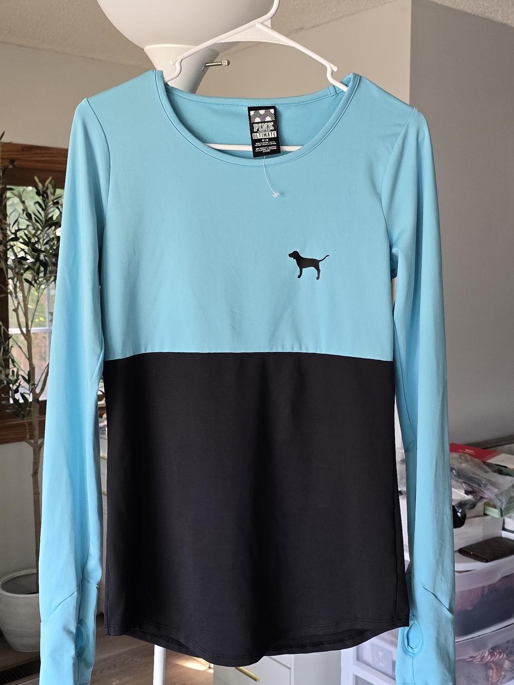 Victoria's Secret PINK Light Blue & Black Crew Neck Top